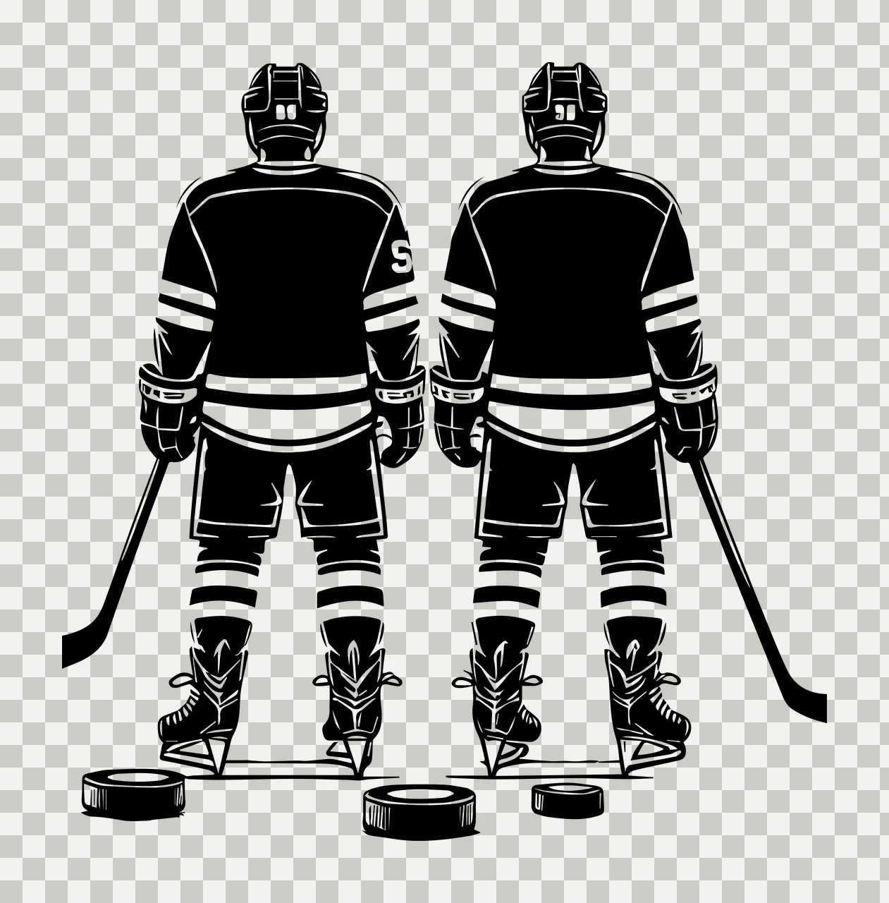 Hockey Two Players Standing Rearview jerseys sticks pucks skates transparency and detail preview thumbnail