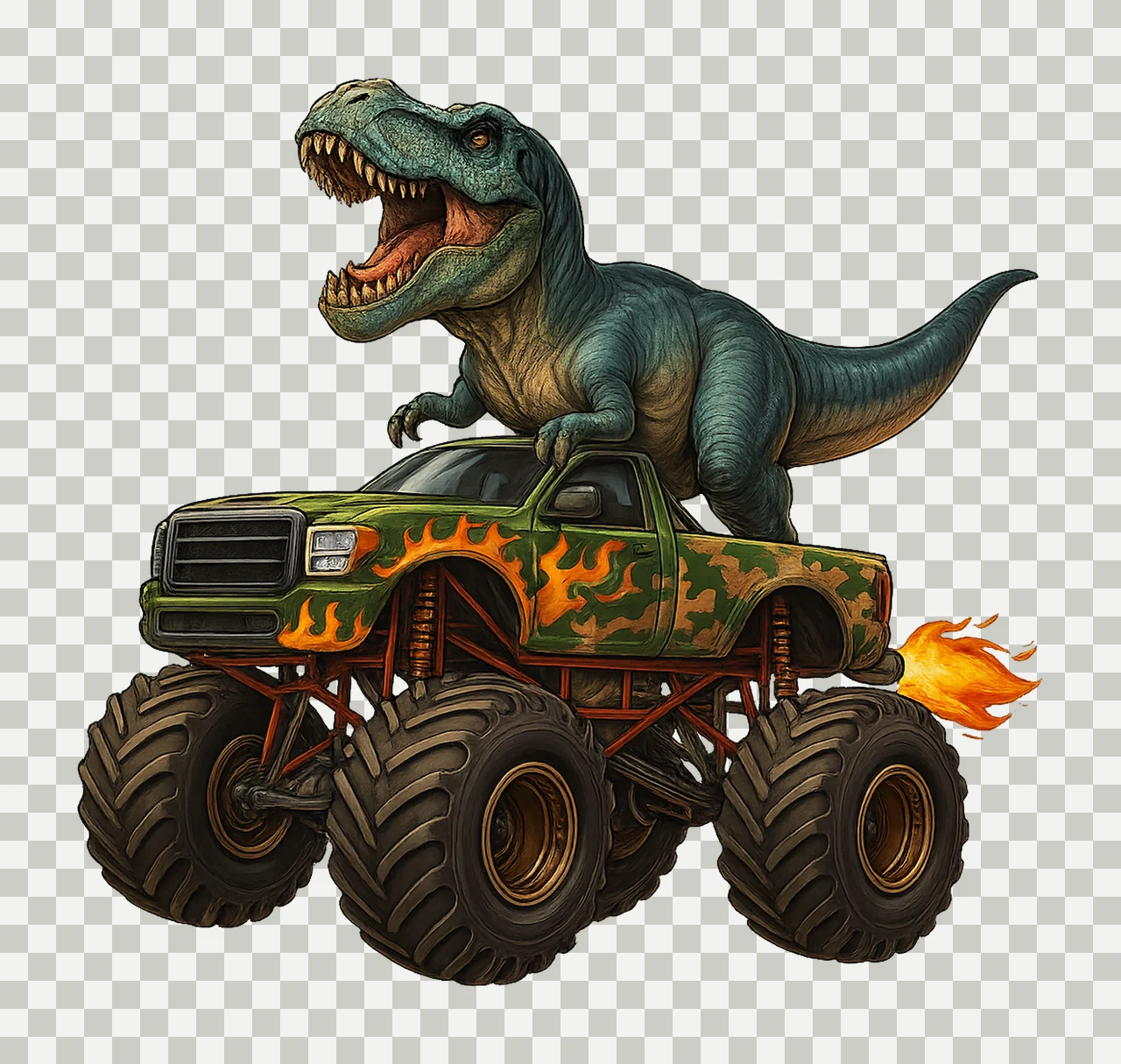Monster Truck And Rex Dinosaur Kids Sublimation Design transparency and detail preview thumbnail