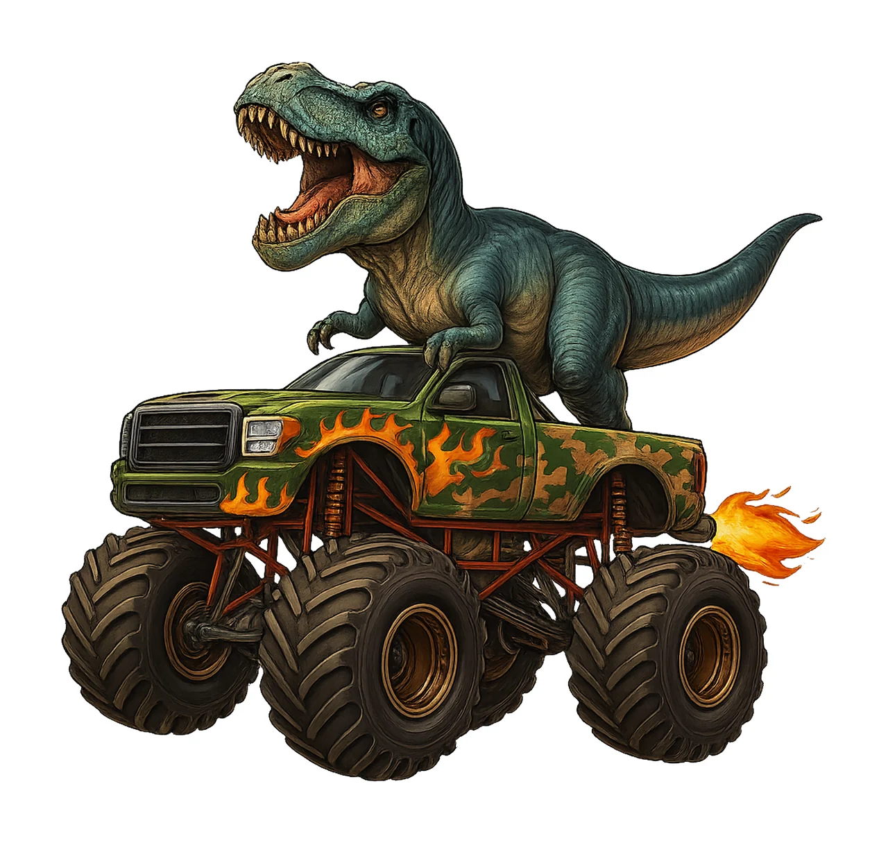 Monster Truck And Rex Dinosaur Kids Sublimation Design