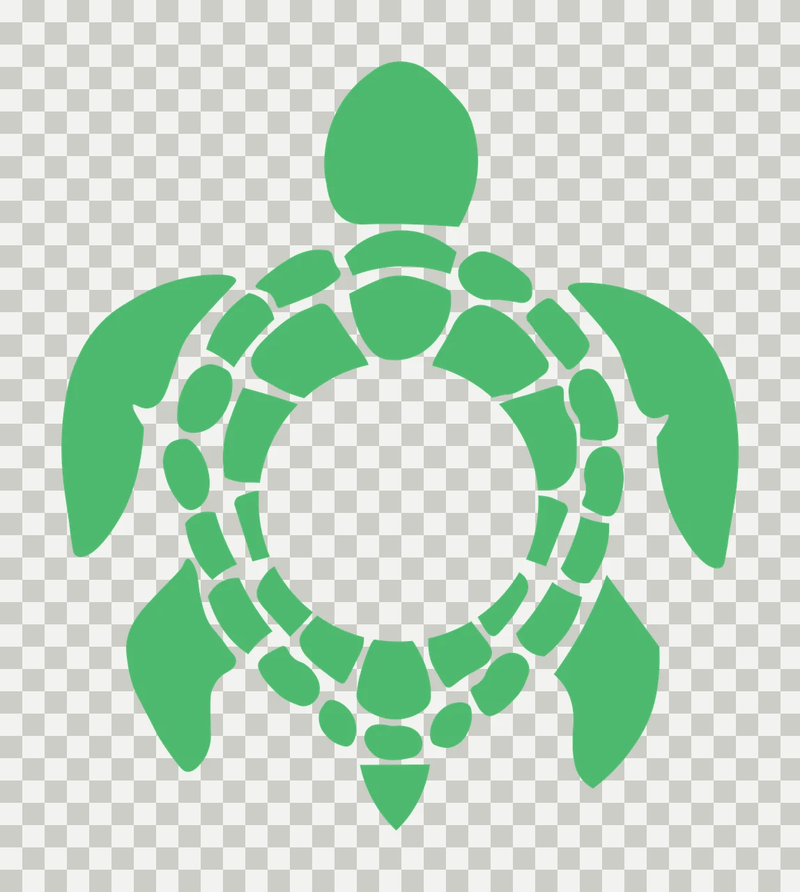Sea turtle monogram frame with sea turtle silhouette, circular cutout frame, turtle shell pattern and flippers in green and white transparency and detail preview thumbnail
