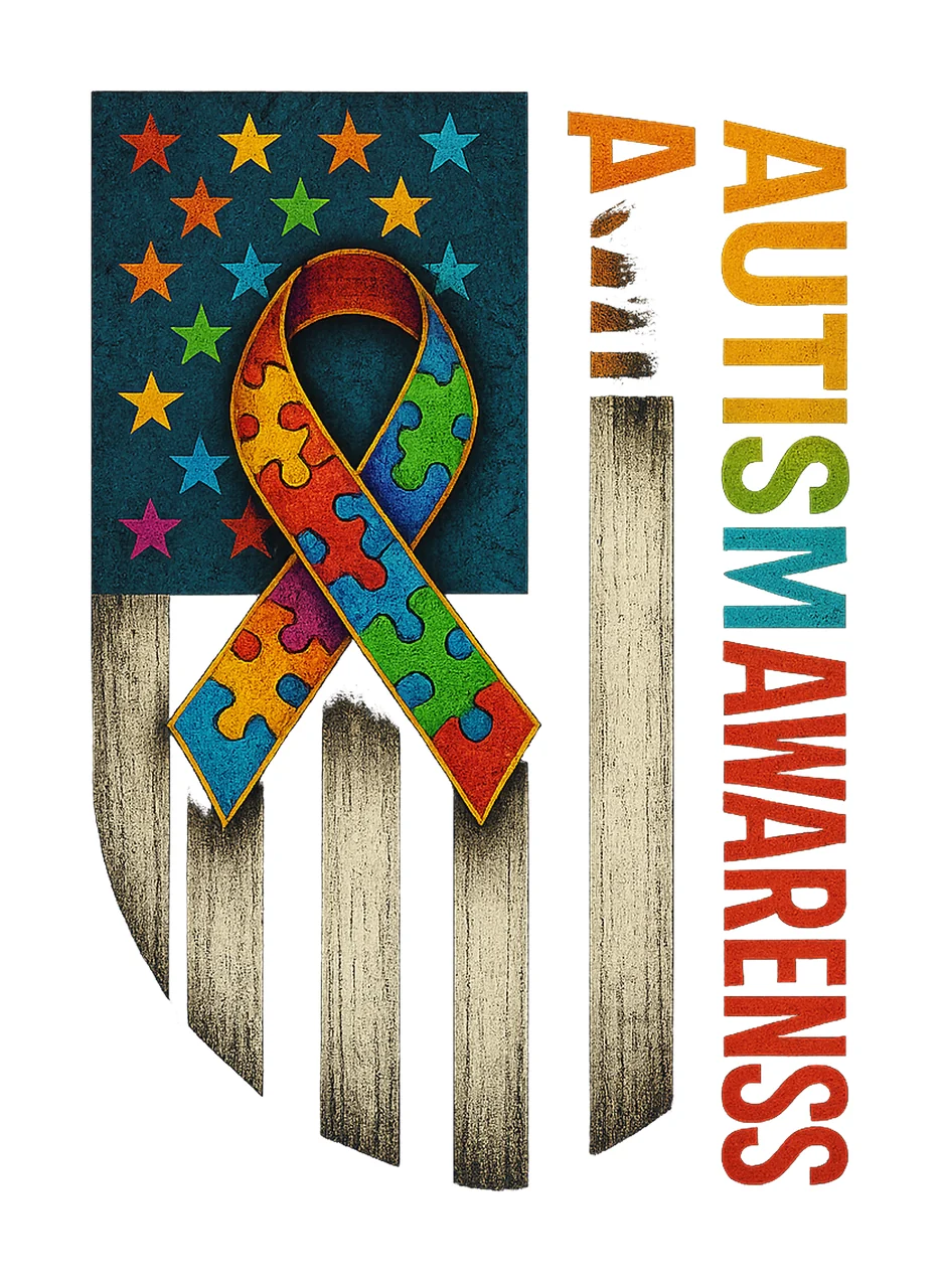 Autism Awareness Puzzle Flag Distressed American Flag Design
