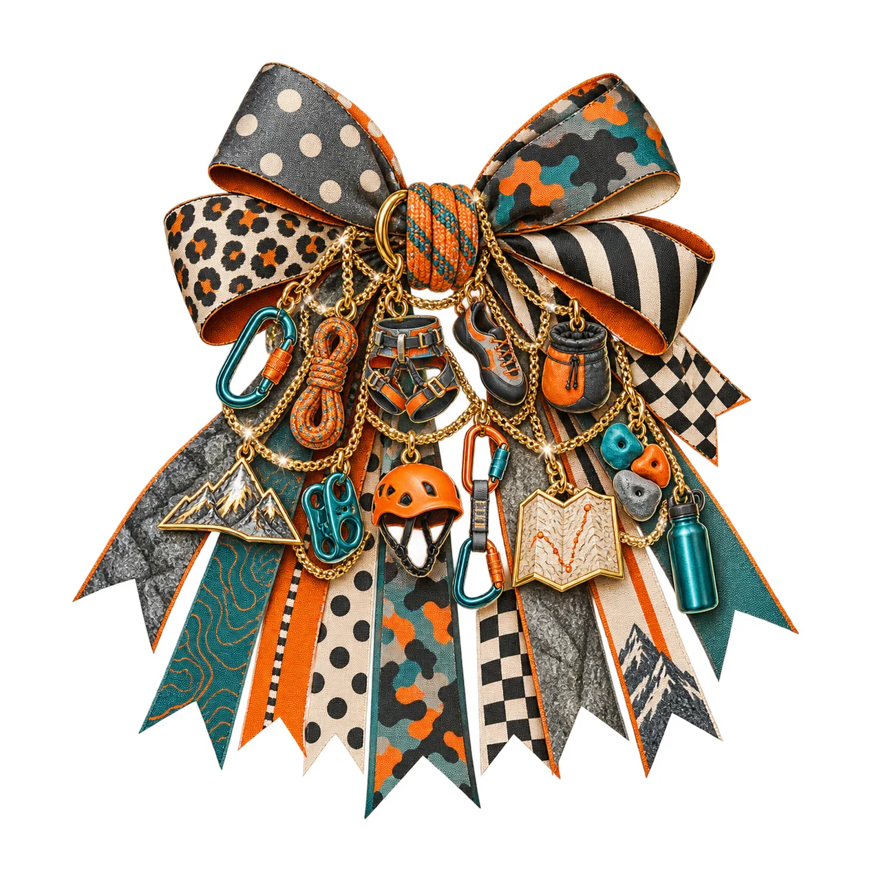 Rock Climbing Lover Bow Charm PNG, Themed Gold Chain Charms, Coquette Ribbon Sublimation Design, Transparent Digital Download