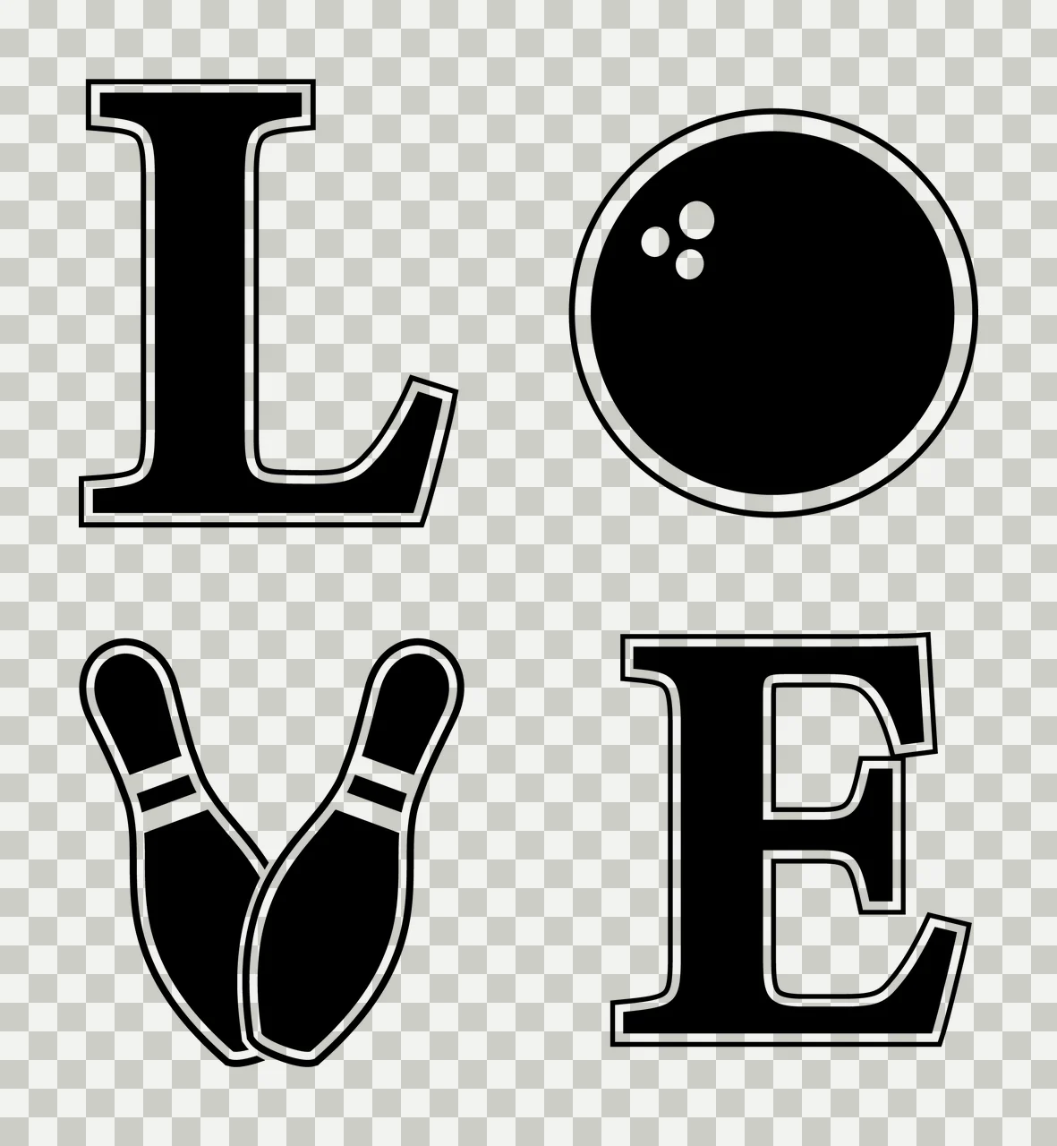 Bowling Love Themed Word Art With Ball Forming letters L O V E transparency and detail preview thumbnail