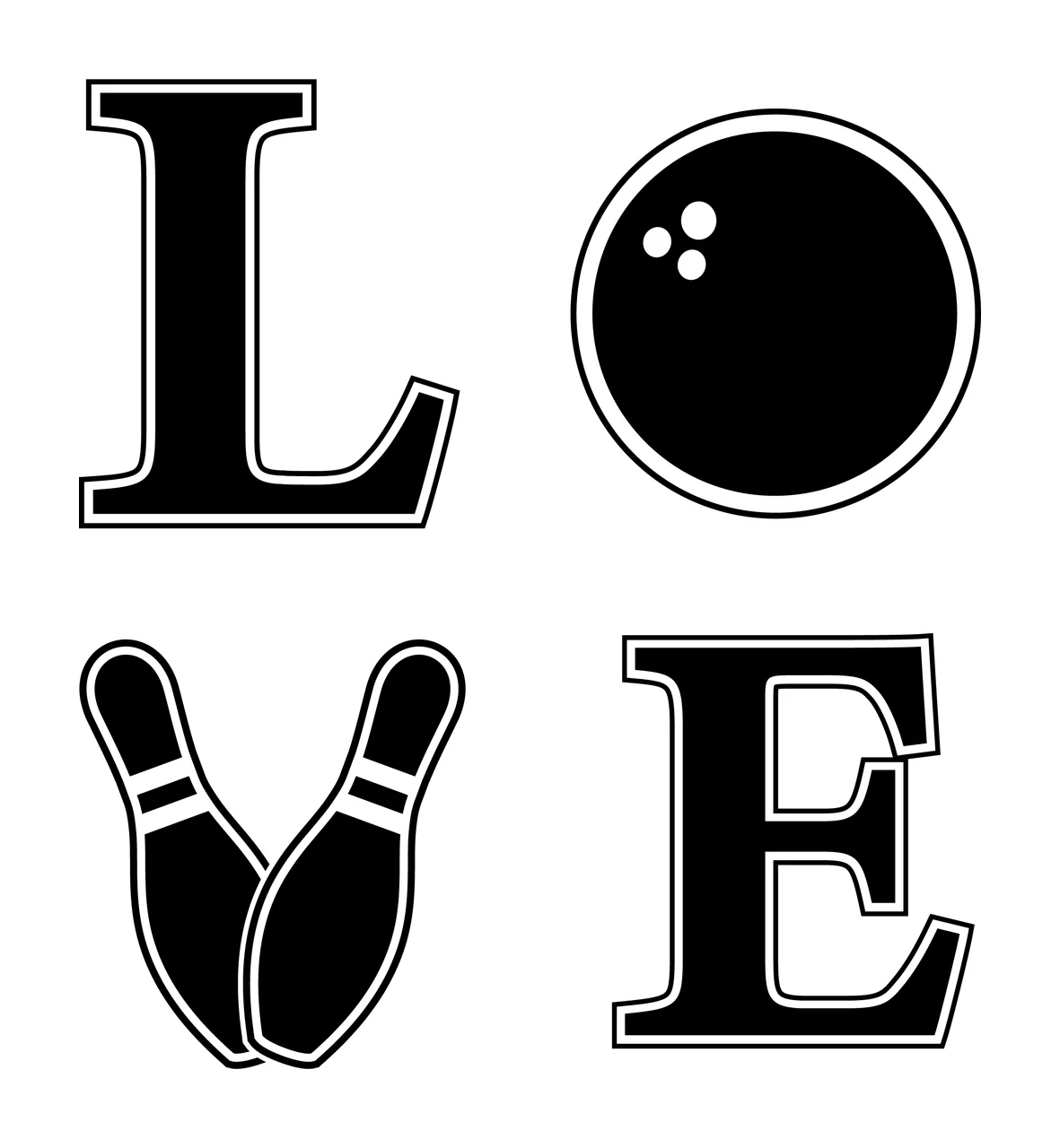 Bowling Love Themed Word Art With Ball Forming letters L O V E