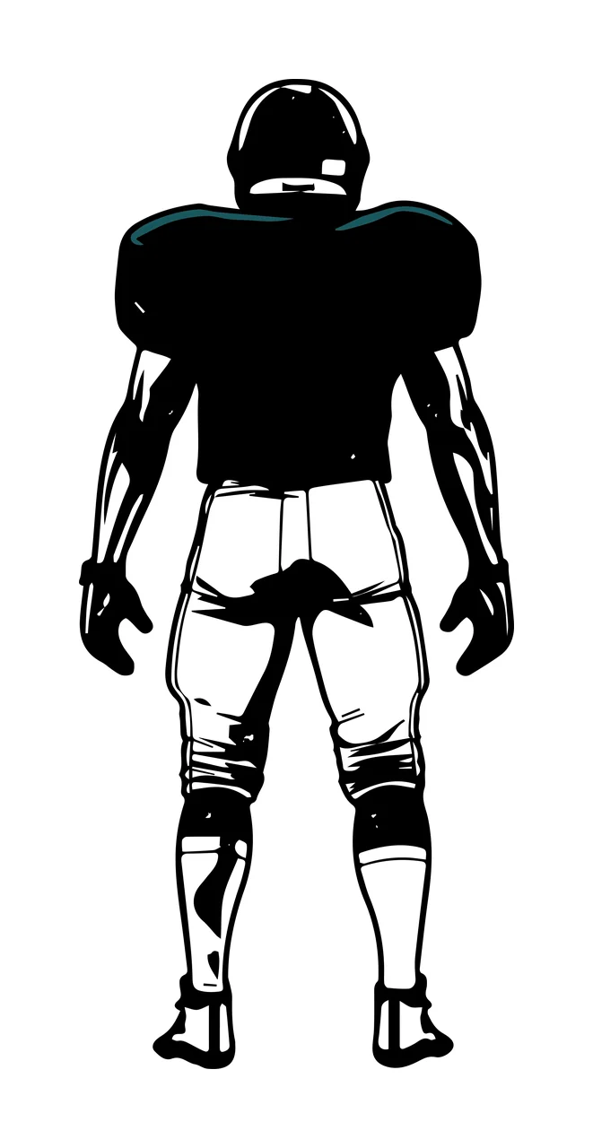 American Football Player Standing Rear View helmet jersey pants
