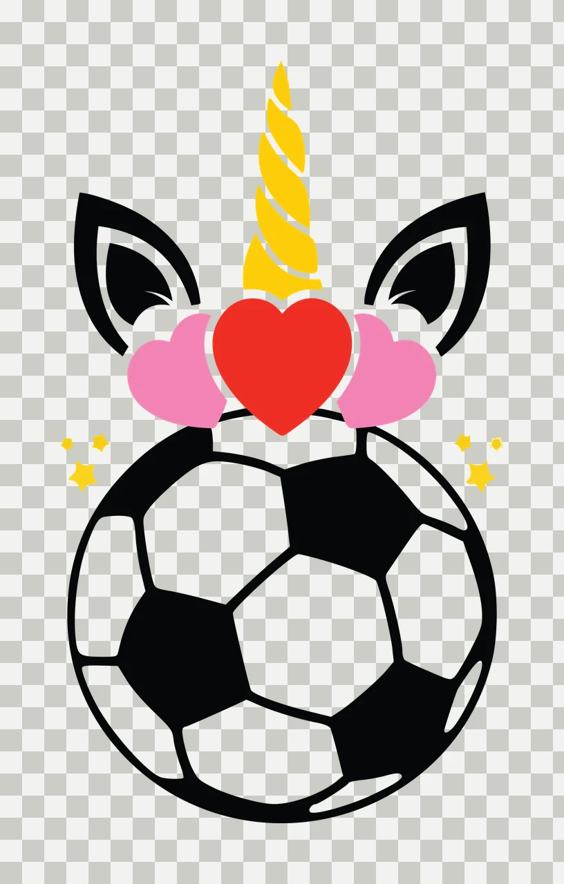 Soccer Unicorn Ball With A Horn And Heart ears hearts stars transparency and detail preview thumbnail