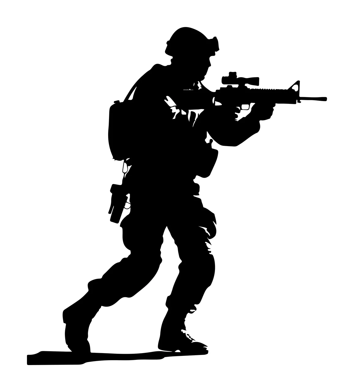 Soldier Silhouette With Rifle Aiming Helmet Backpack Solid