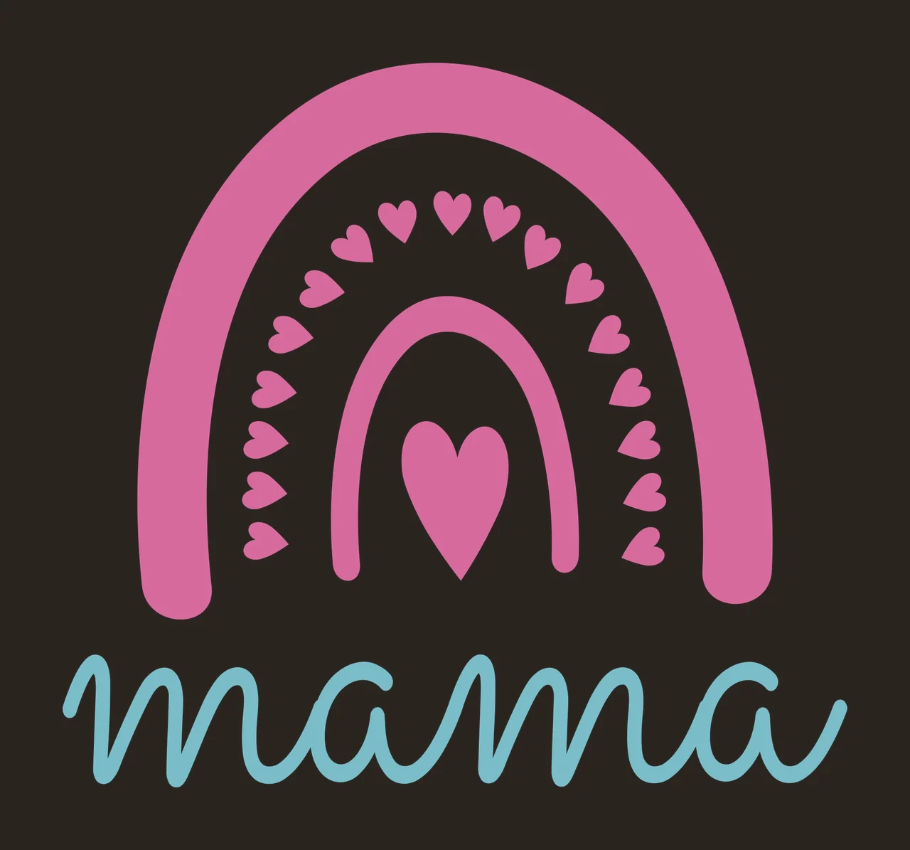 Mama rainbow Design with mama lettering, pink arch, heart arch and center heart in teal blue and white contrast preview thumbnail