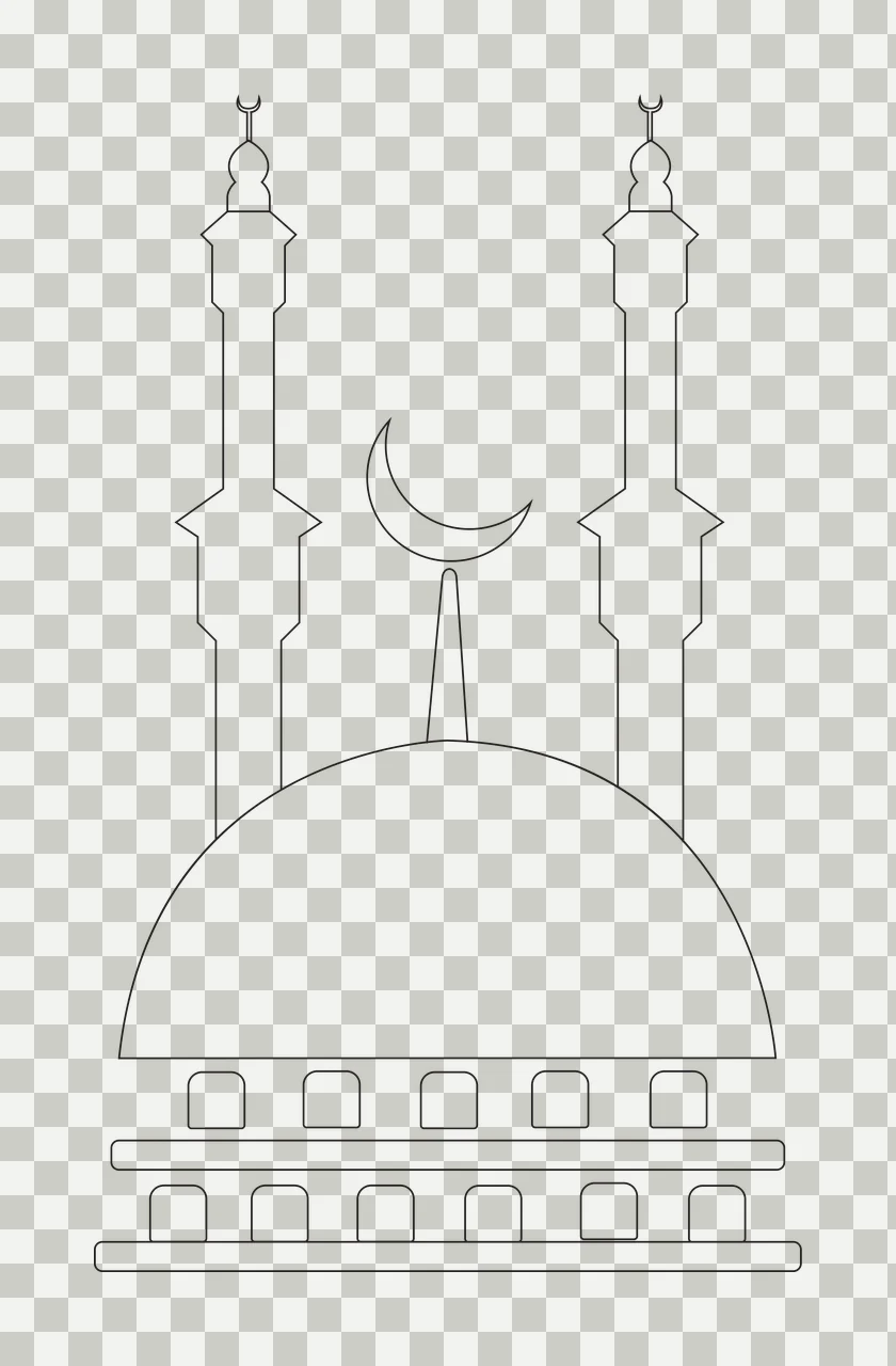 Simple Line Art Mosque Icon standing dome crescent moon minarets transparency and detail preview thumbnail
