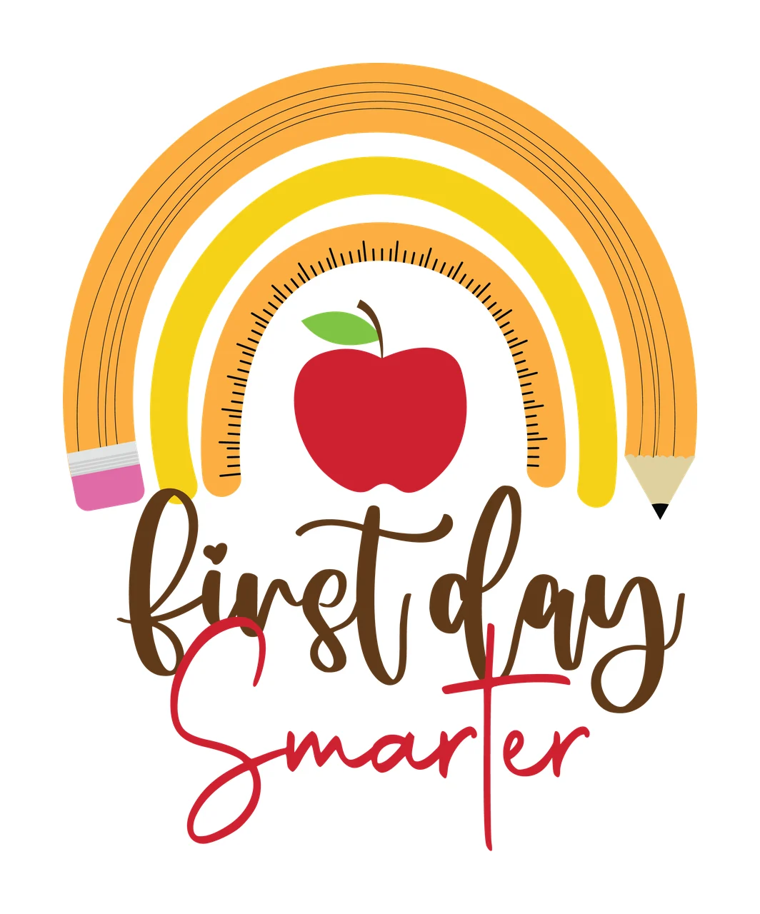 School First Day Smarter Rainbow Apple Graphic centered display