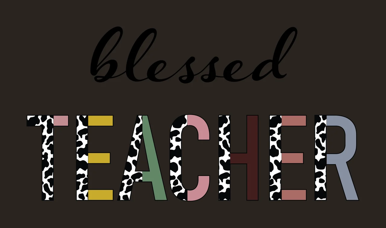 Blessed Teacher Black Text Reading In Two Different displaying contrast preview thumbnail