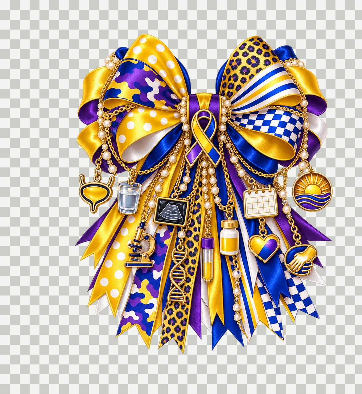 Bladder Cancer Awareness Bow Charm PNG, Gold Chain Charms, Transparent Sublimation Design, Digital Download transparency and detail preview thumbnail