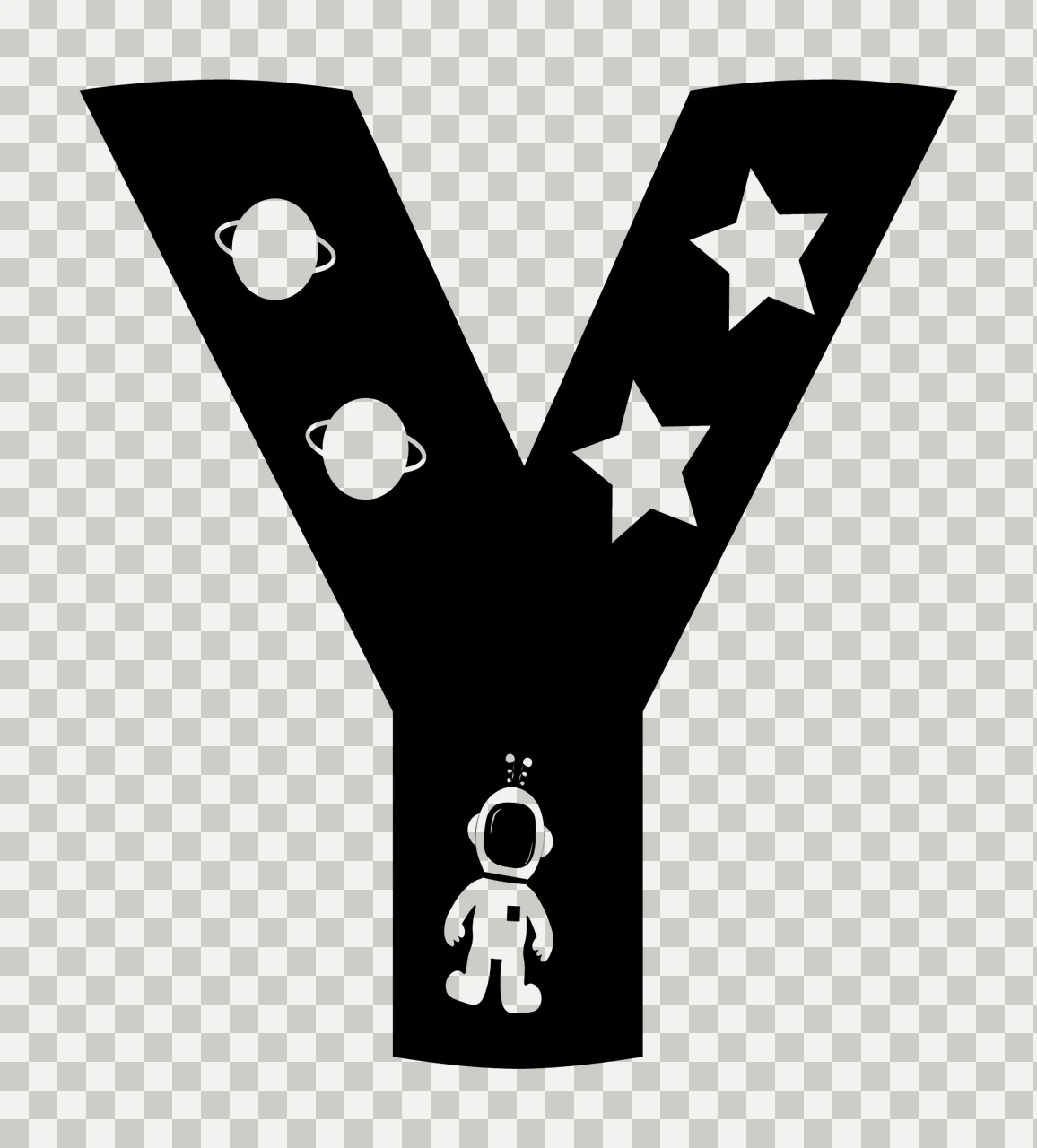 Space Y Letter With Astronaut And Planets transparency and detail preview thumbnail