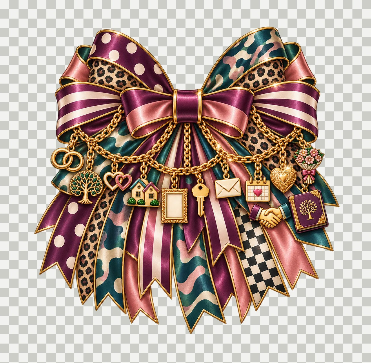 Daughter-in-Law Bow Charm PNG, Gold Chain Charms, Transparent Sublimation Design, Digital Download transparency and detail preview thumbnail