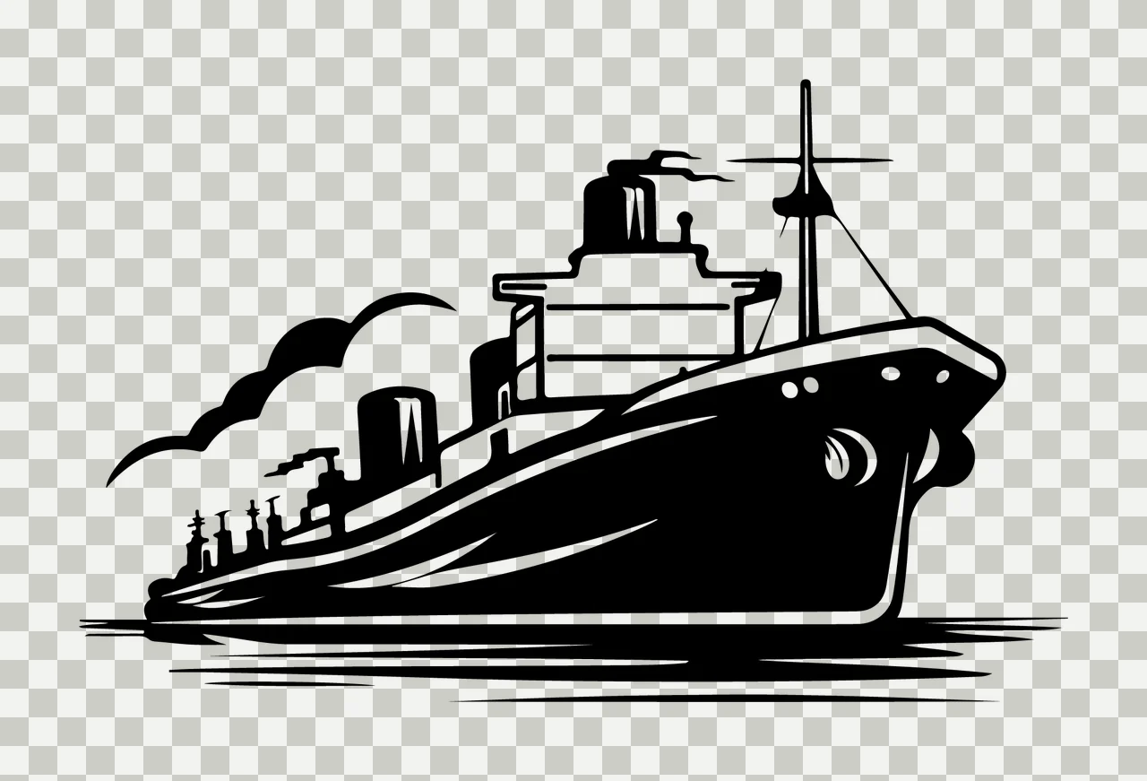 Ship Steamship Profile Silhouette On Water sailing smoke mast transparency and detail preview thumbnail