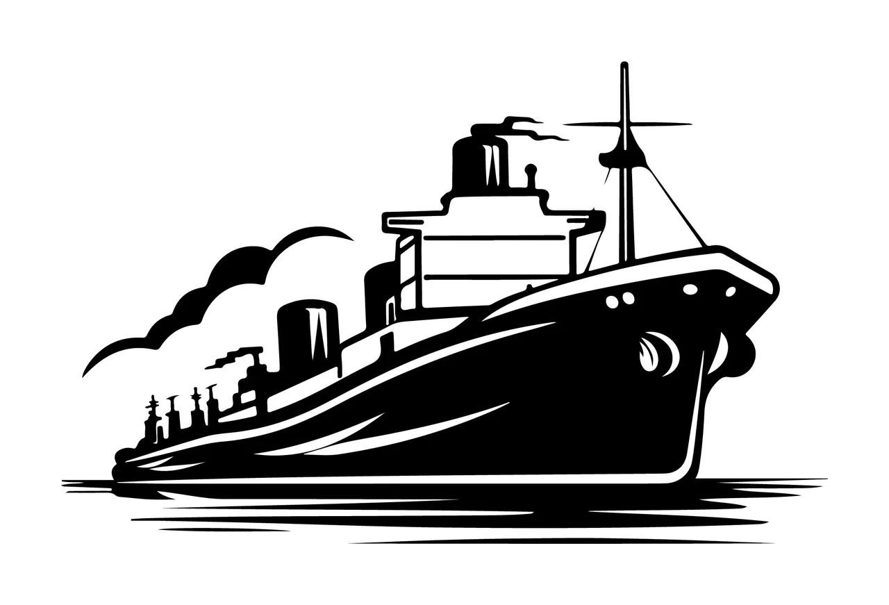 Ship Steamship Profile Silhouette On Water sailing smoke mast