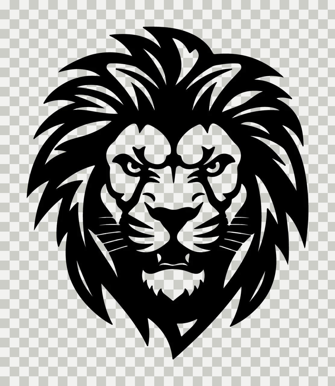 Lion Head Fierce Graphic mane teeth eyes black white plain transparency and detail preview thumbnail