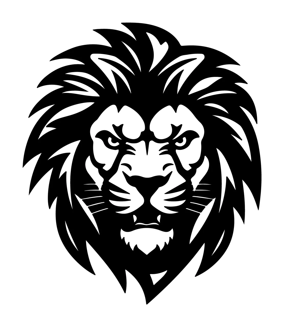 Lion Head Fierce Graphic mane teeth eyes black white plain