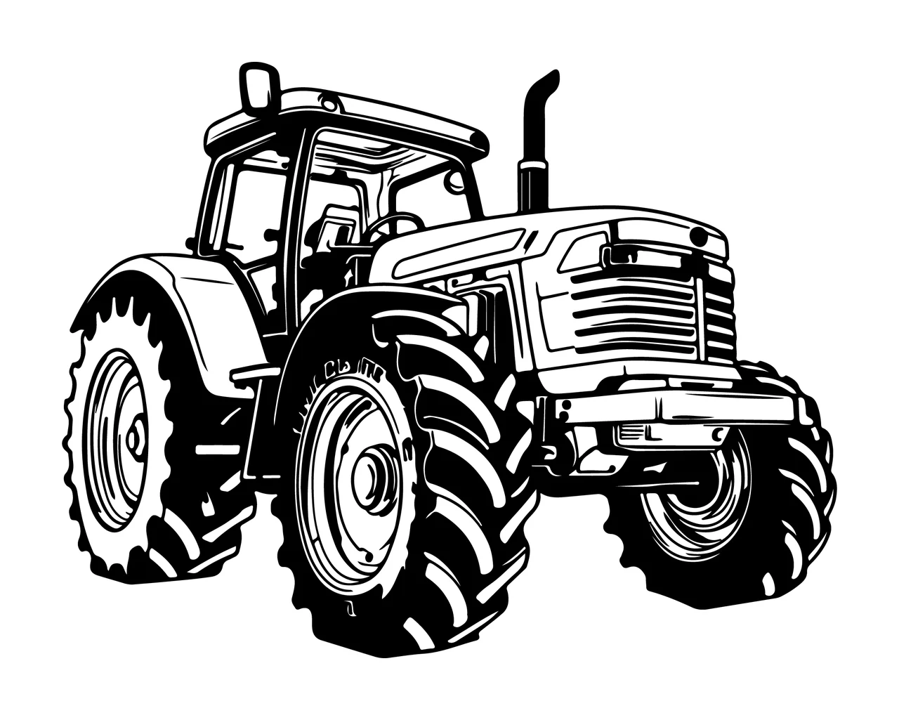 Right Angled View Farm Tractor stationary wheels cabin exhaust