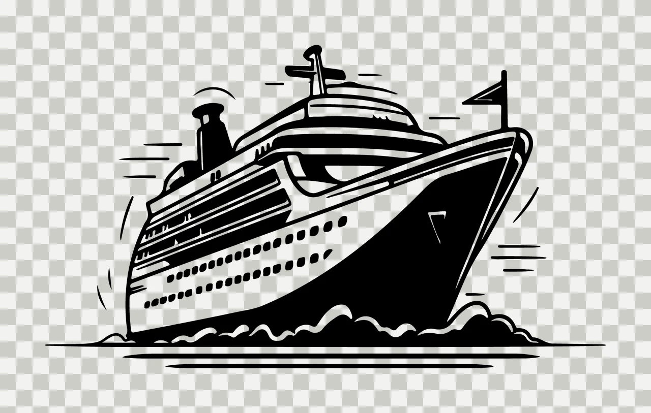 Cruise Ship Sailing On Waves flag ink illustration black white transparency and detail preview thumbnail