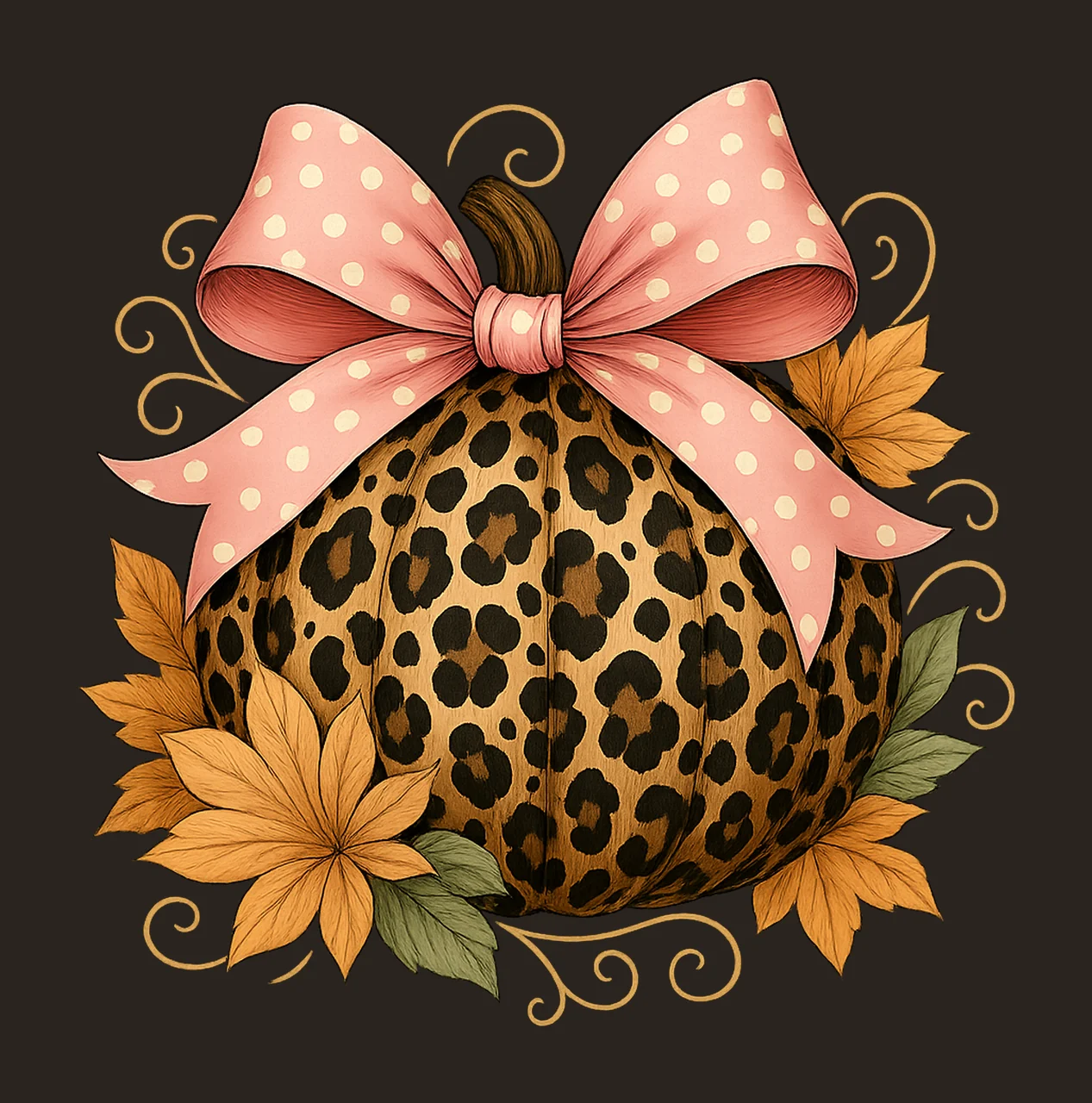 Leopard Print Pumpkin Girly Halloween Shirt Design Cute contrast preview thumbnail