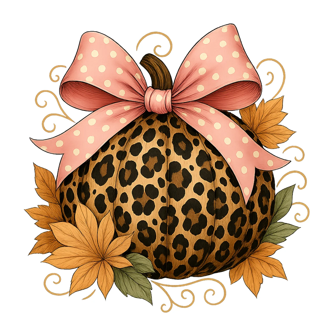 Leopard Print Pumpkin Girly Halloween Shirt Design Cute