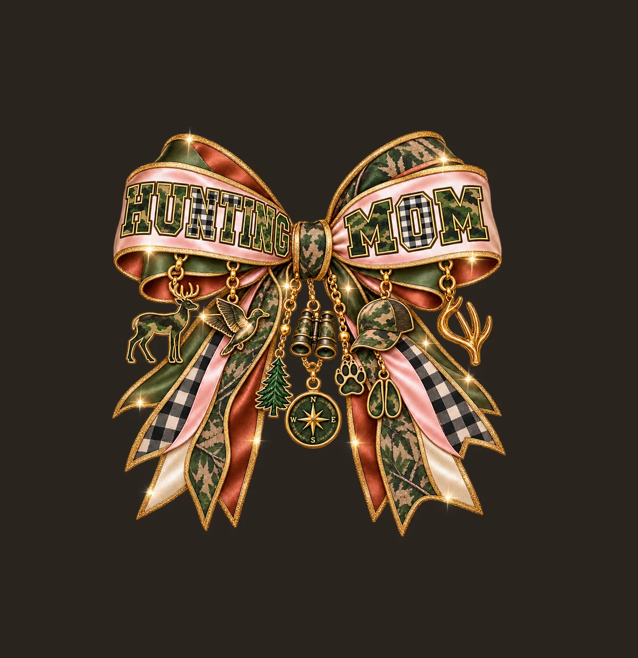 Hunting Mom Bow Charm PNG, Patterned Varsity Mom Ribbon Clipart, Transparent Sublimation Digital Download contrast preview thumbnail