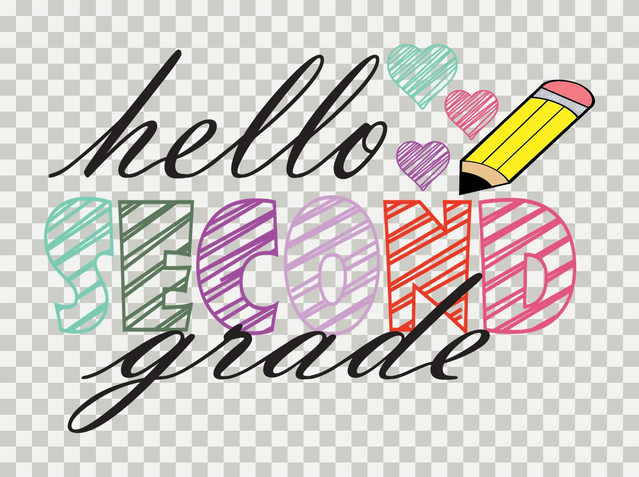 School Grade Hello White Hello Second Grade Pencil text and transparency and detail preview thumbnail