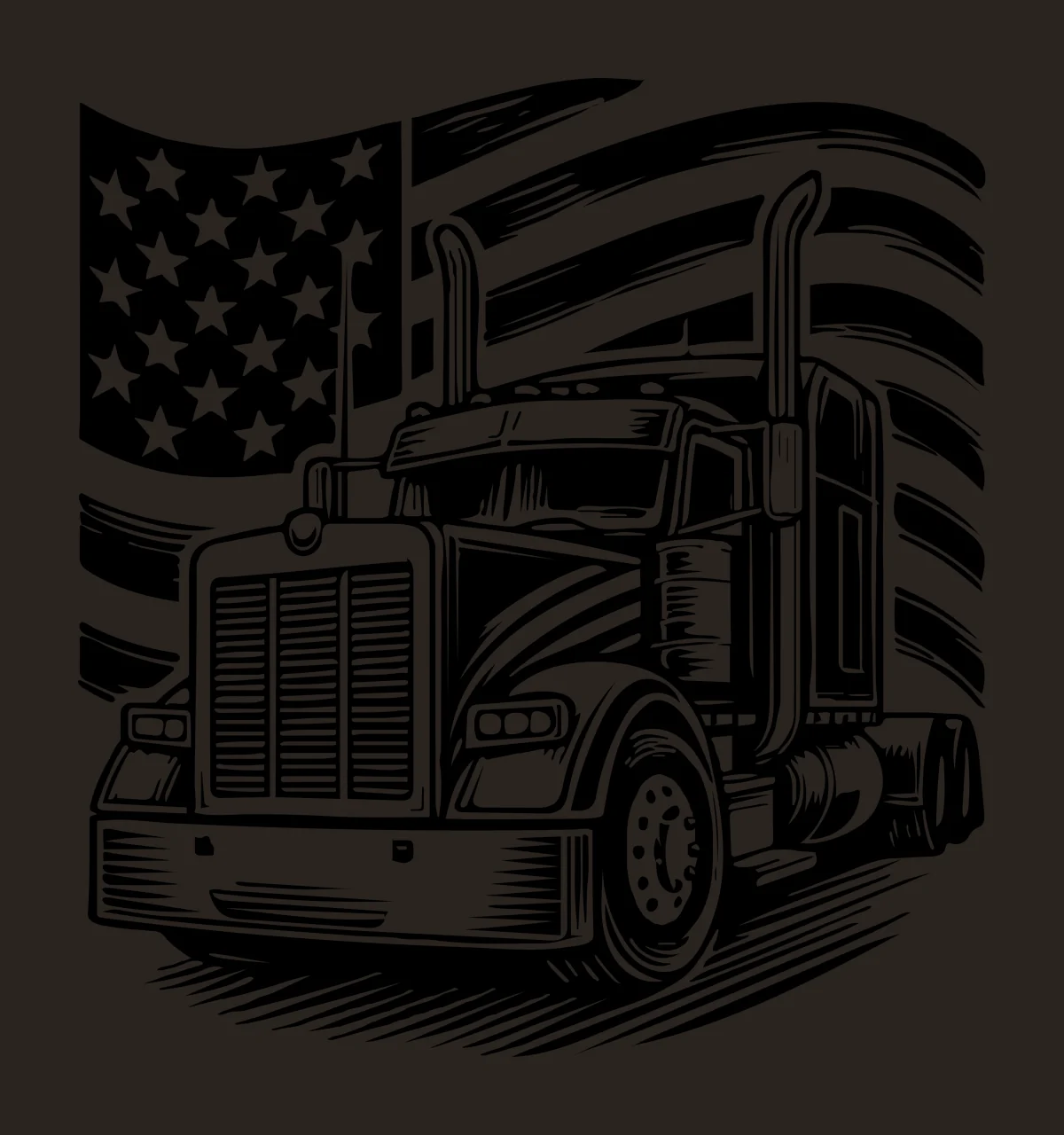 Semi Truck Flag And Waving Drawing moving stars stripes line art contrast preview thumbnail