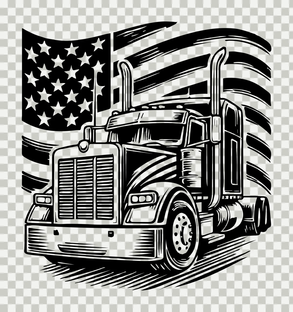 Semi Truck Flag And Waving Drawing moving stars stripes line art transparency and detail preview thumbnail