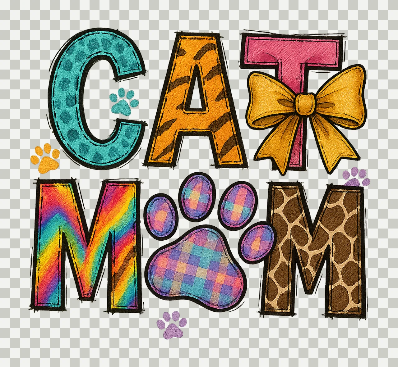 Cat Mom Animal Print Cat Lover Design Cheetah Paw Boho Style transparency and detail preview thumbnail