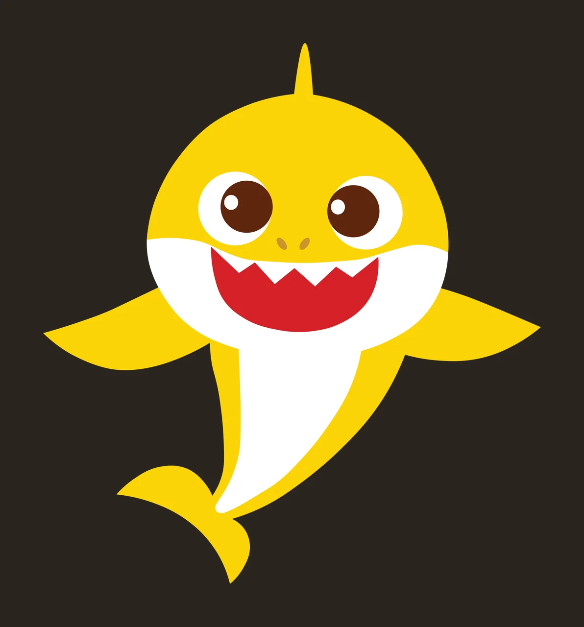 Yellow cartoon shark Illustration with brown eyes, red mouth, white belly and sharp teeth contrast preview thumbnail