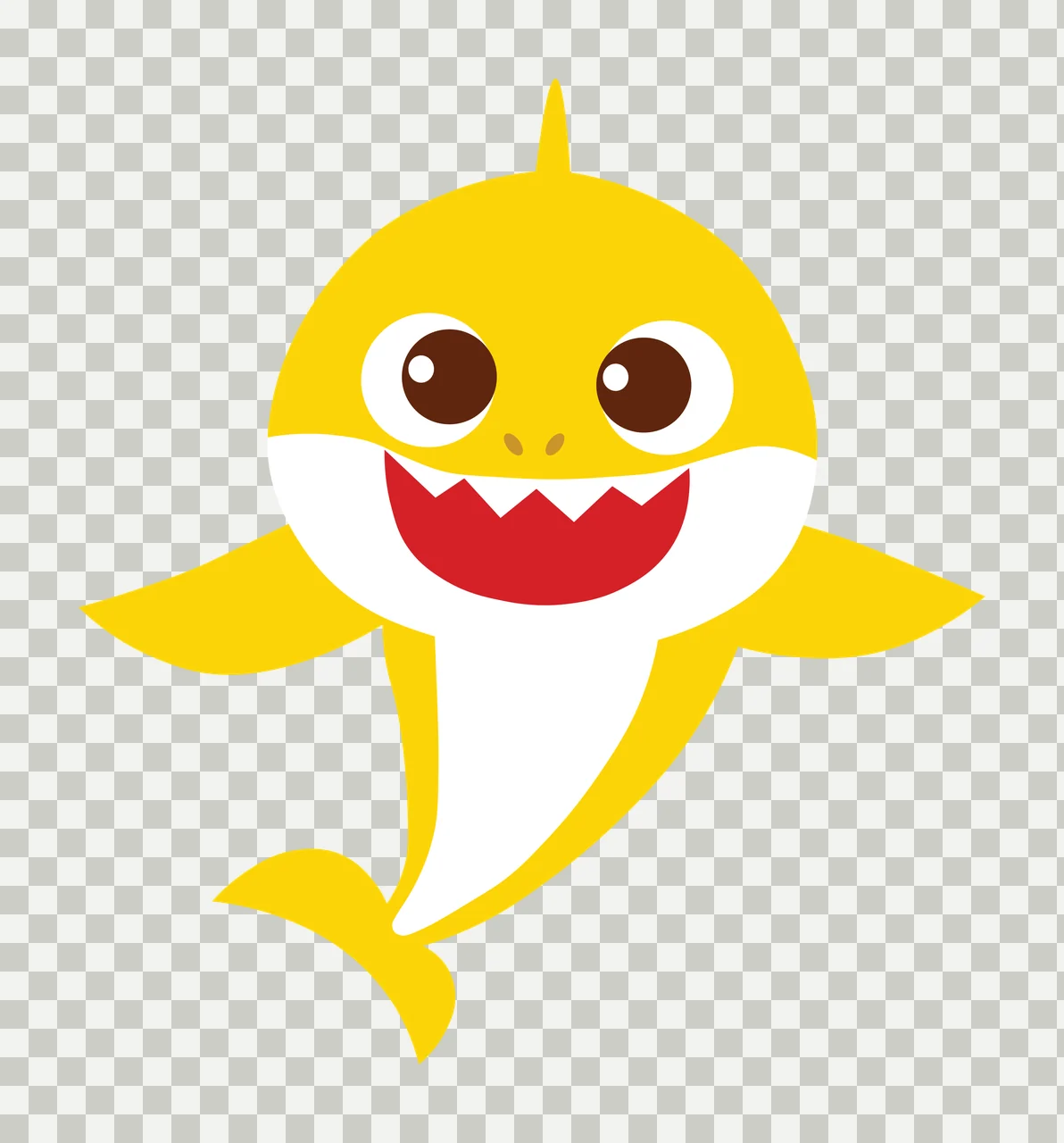 Yellow cartoon shark Illustration with brown eyes, red mouth, white belly and sharp teeth transparency and detail preview thumbnail