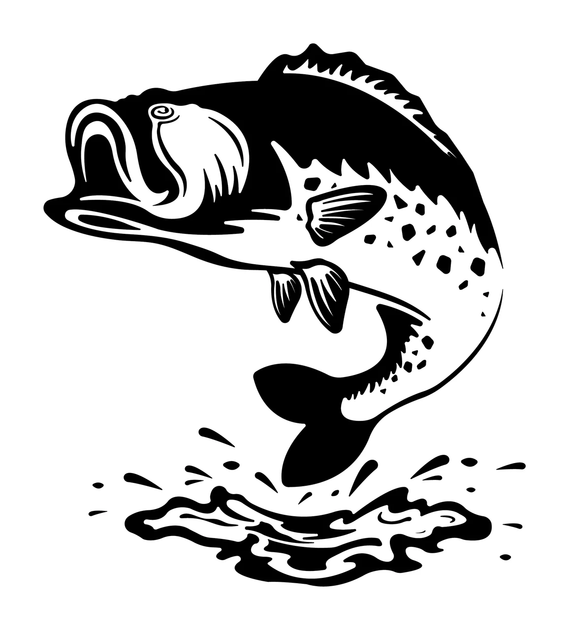 Fish Black Silhouette Leaping Large water splash white plain