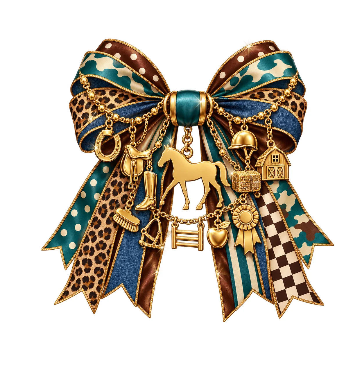 Horse Lover Bow Charm PNG, Themed Gold Chain Charms, Coquette Ribbon Sublimation Design, Transparent Digital Download