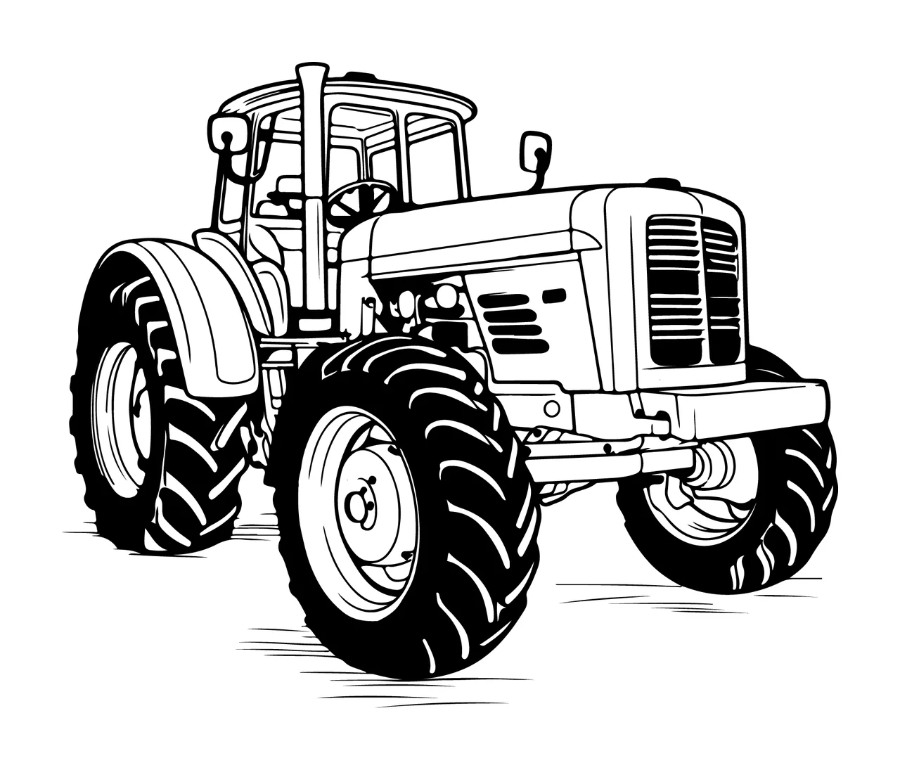 White Tractor Graphic Outline stationary wheels headlights