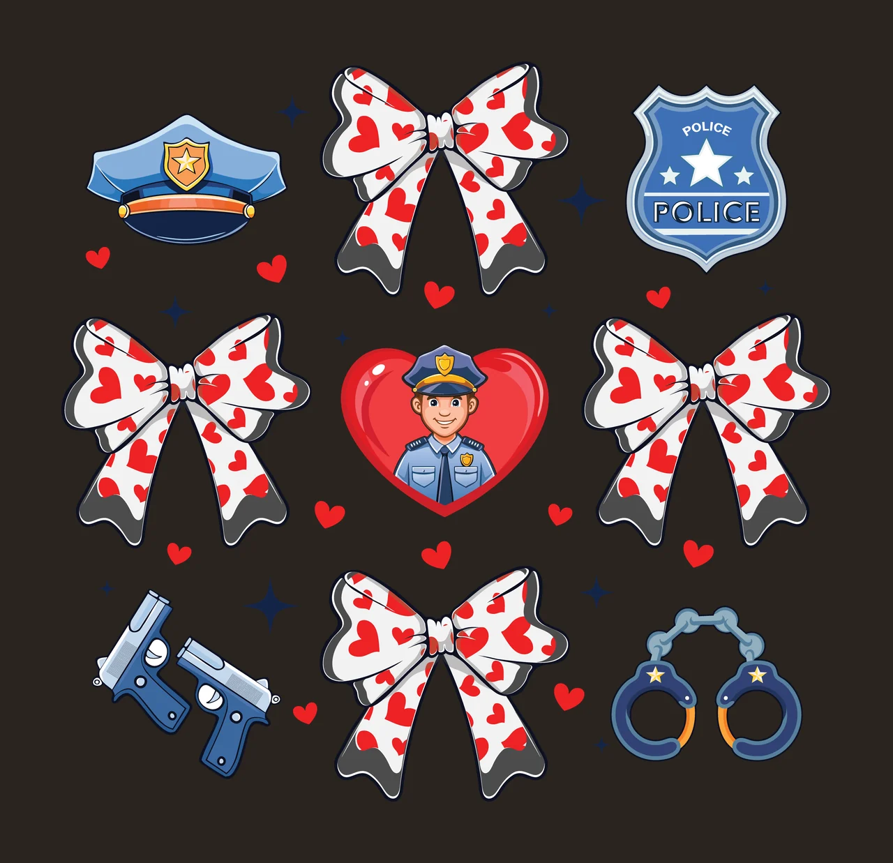 Police Themed Collection With Heart Ribbons law enforcement equipment contrast preview thumbnail