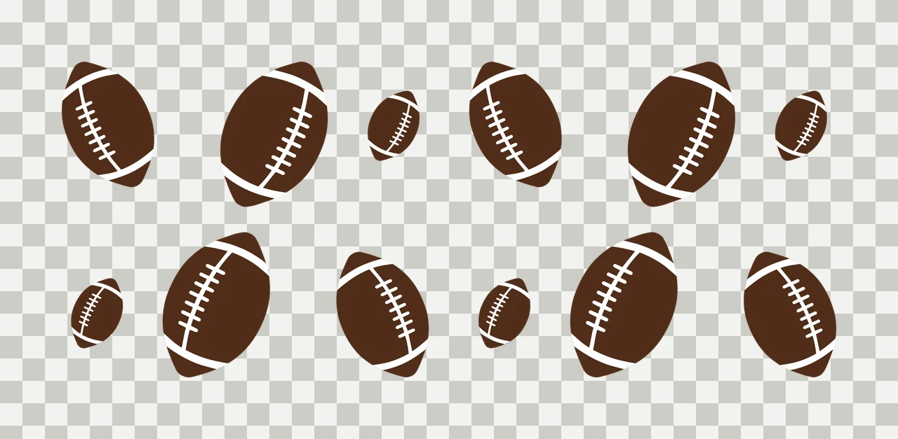 American footballs Illustration with brown footballs, white laces, white stripes and football transparency and detail preview thumbnail
