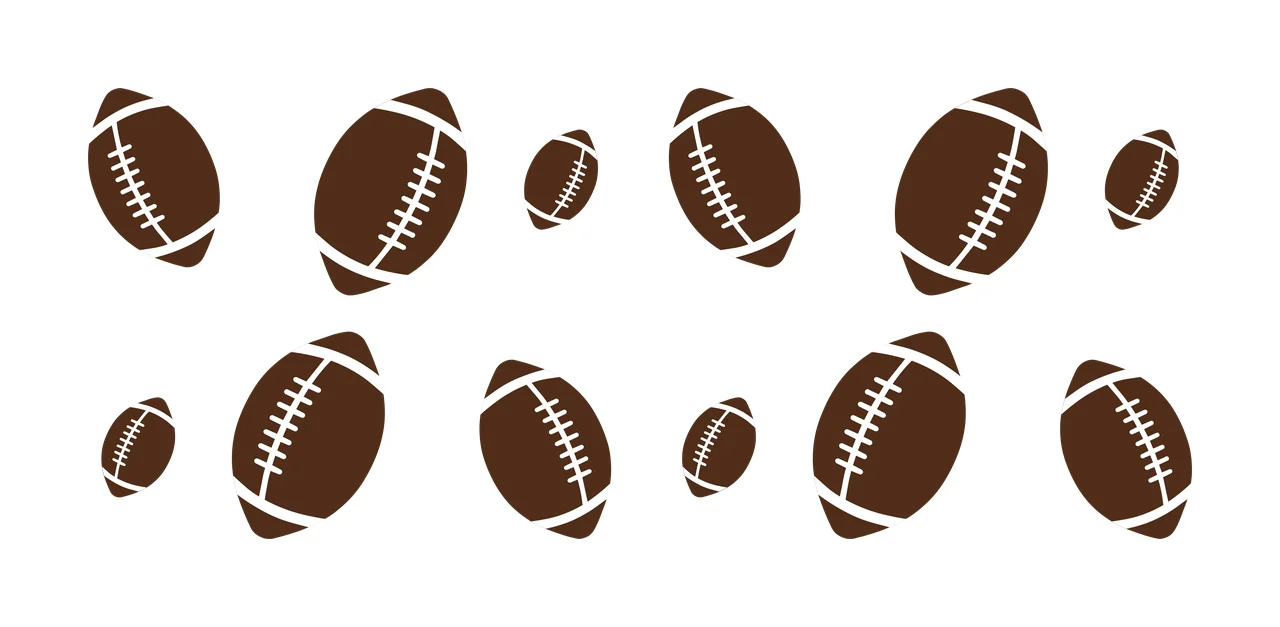 American footballs Illustration with brown footballs, white laces, white stripes and football