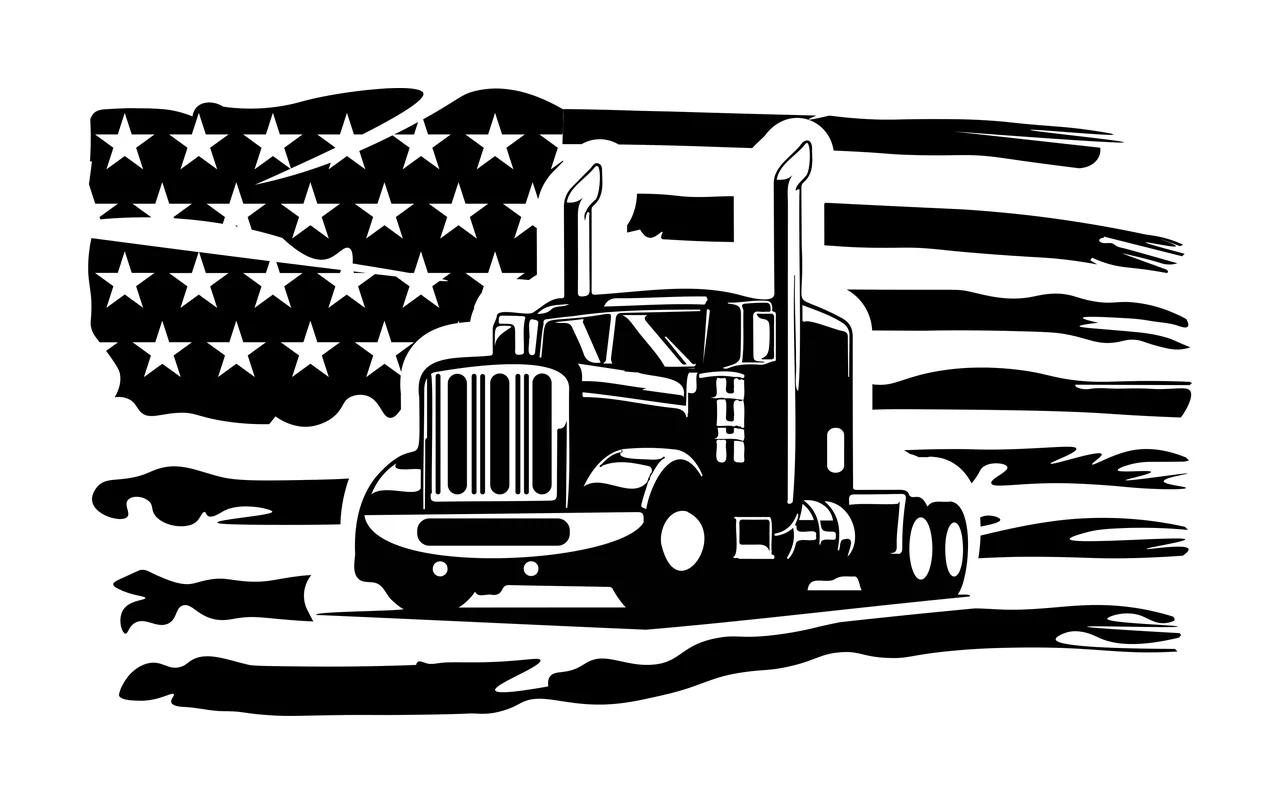 Semi Truck Flag Black Silhouette white vehicle transport grille