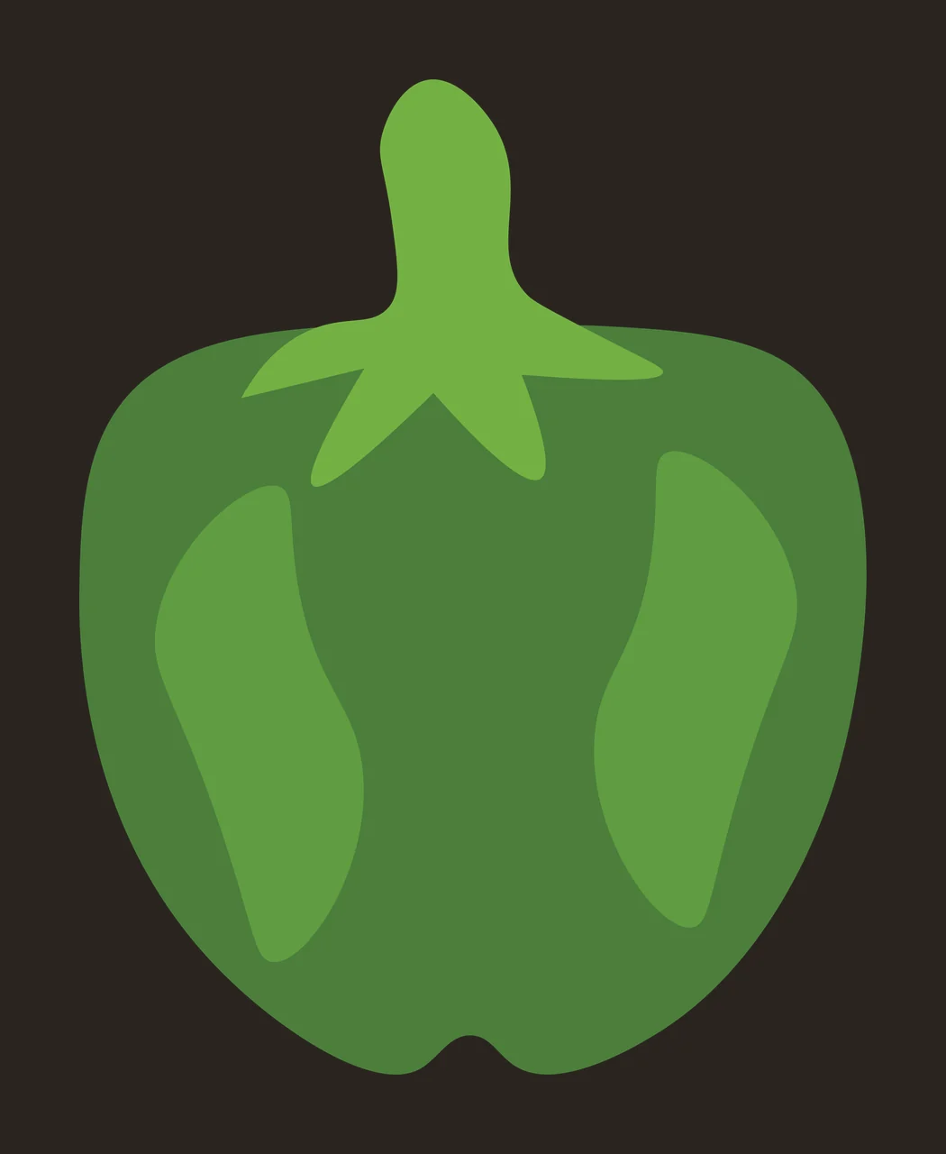 Green bell pepper Illustration with bell pepper body, stem, calyx and side highlights in light green and dark green contrast preview thumbnail