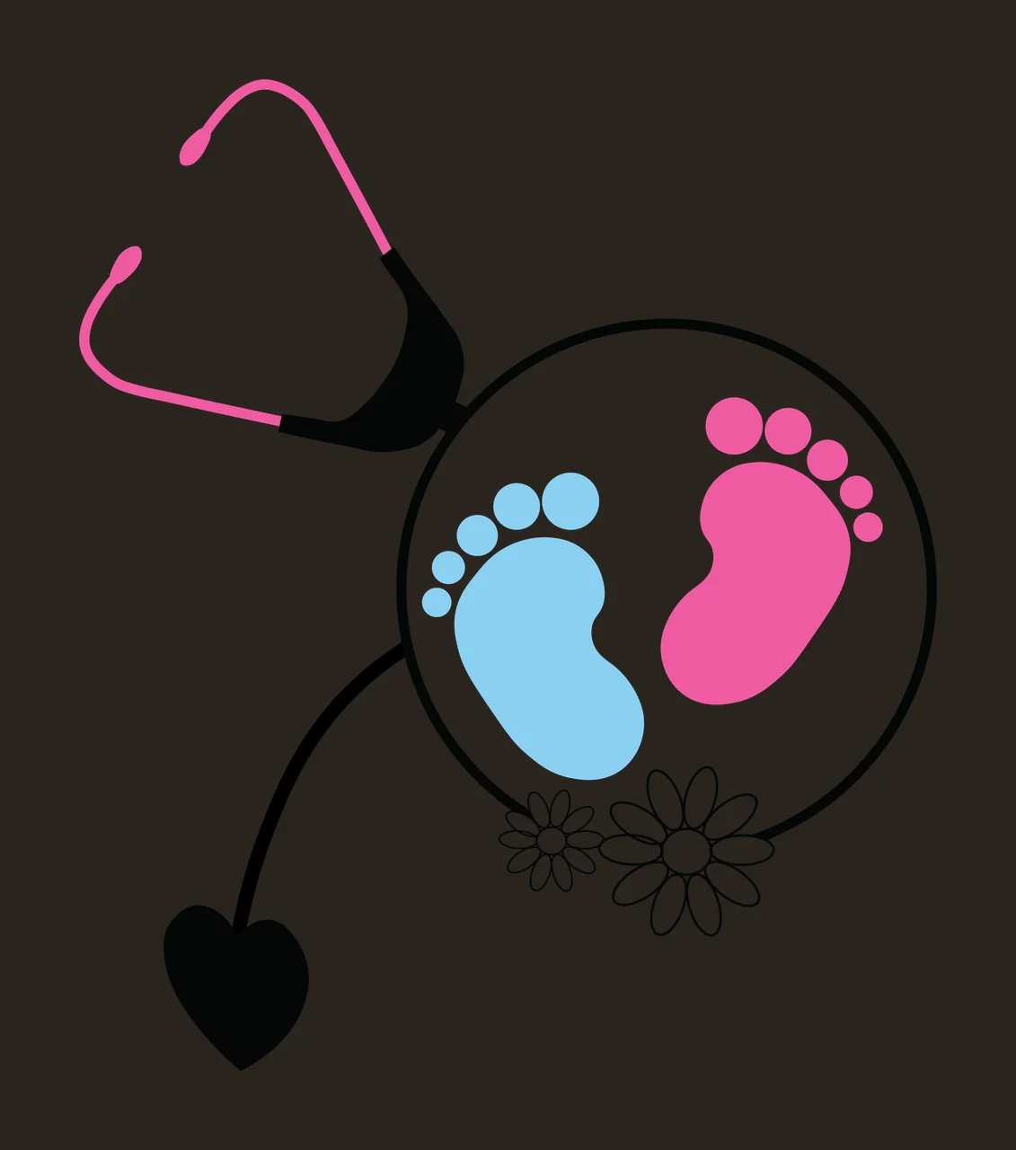 Baby Stethoscope And Footprints Circle Frame enclosing flowers contrast preview thumbnail