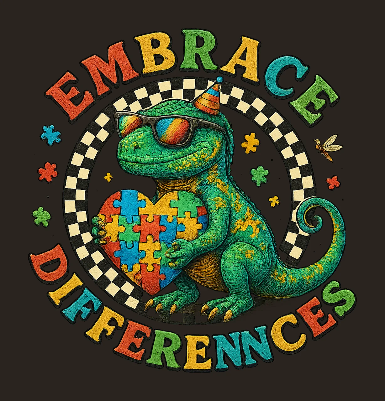 Embrace Differences Autism Dinosaur rex Puzzle Piece Design contrast preview thumbnail