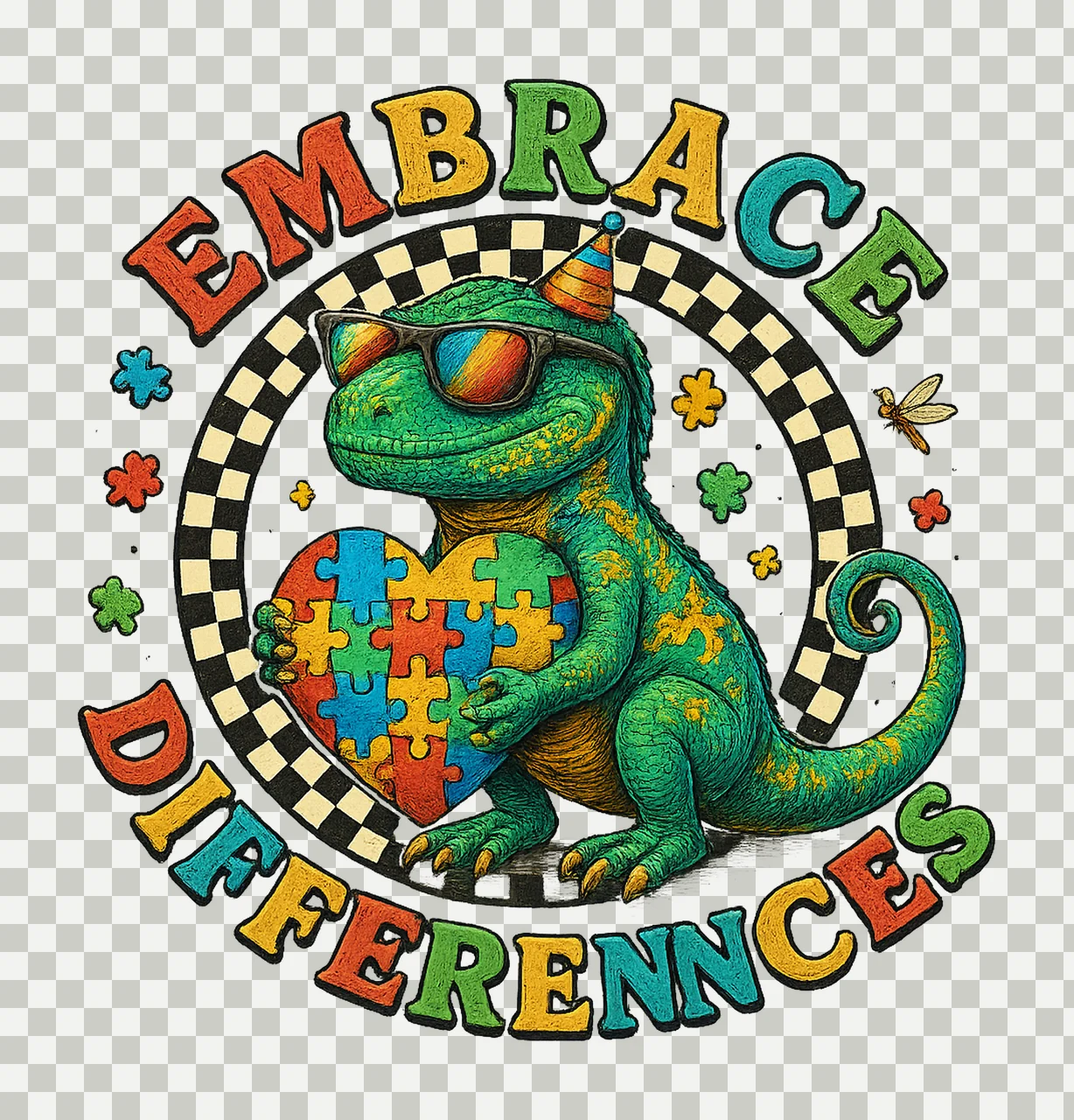 Embrace Differences Autism Dinosaur rex Puzzle Piece Design transparency and detail preview thumbnail
