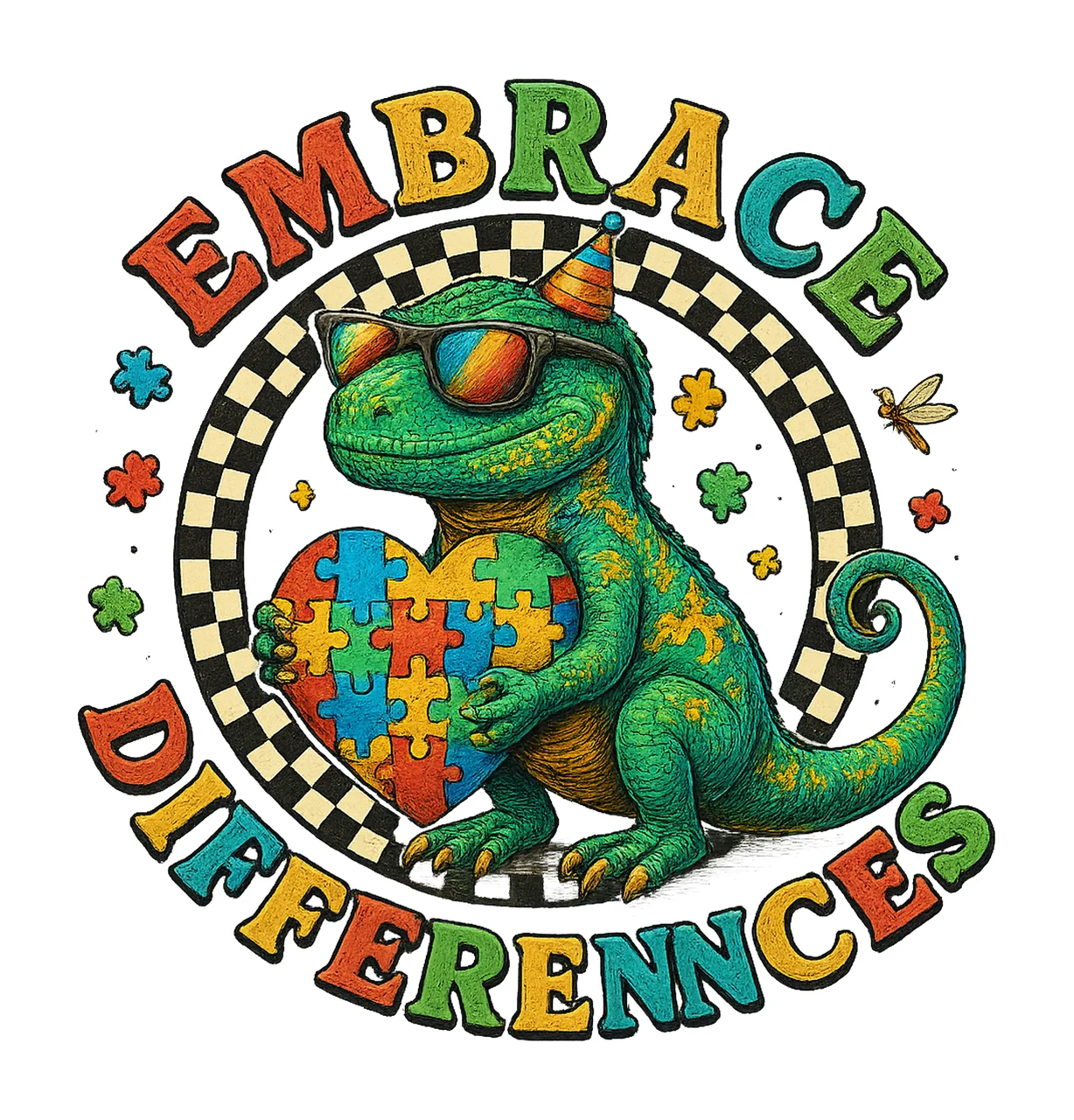 Embrace Differences Autism Dinosaur rex Puzzle Piece Design