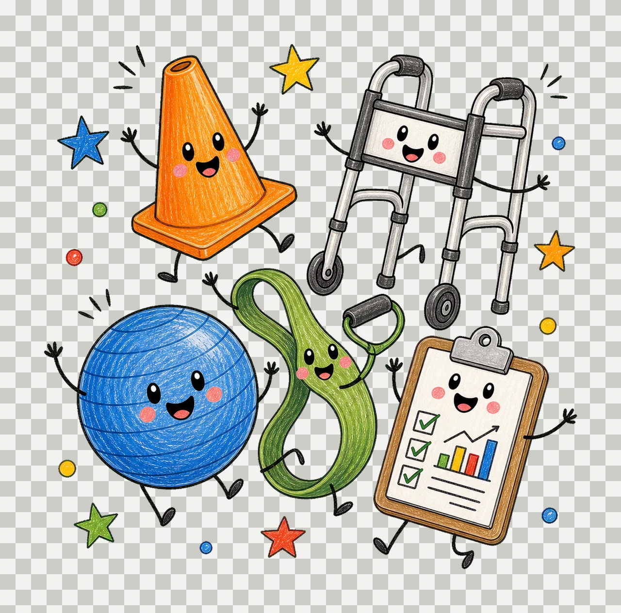 Physical Therapist Doodle Characters Pediatric Variation E transparency and detail preview thumbnail