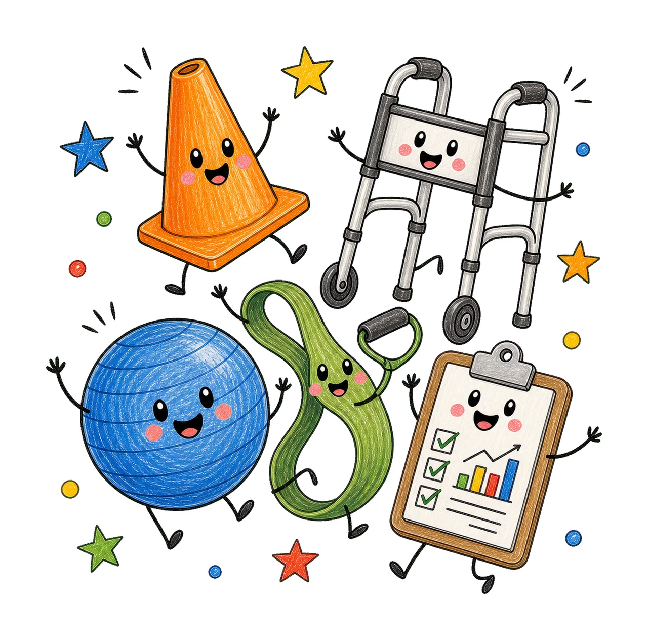 Physical Therapist Doodle Characters Pediatric Variation E