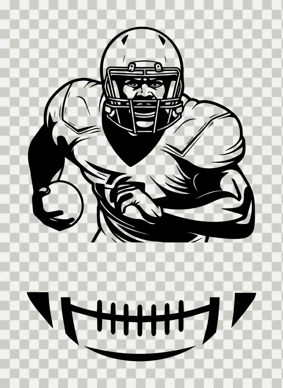 American Football Player And Ball running helmet silhouette transparency and detail preview thumbnail