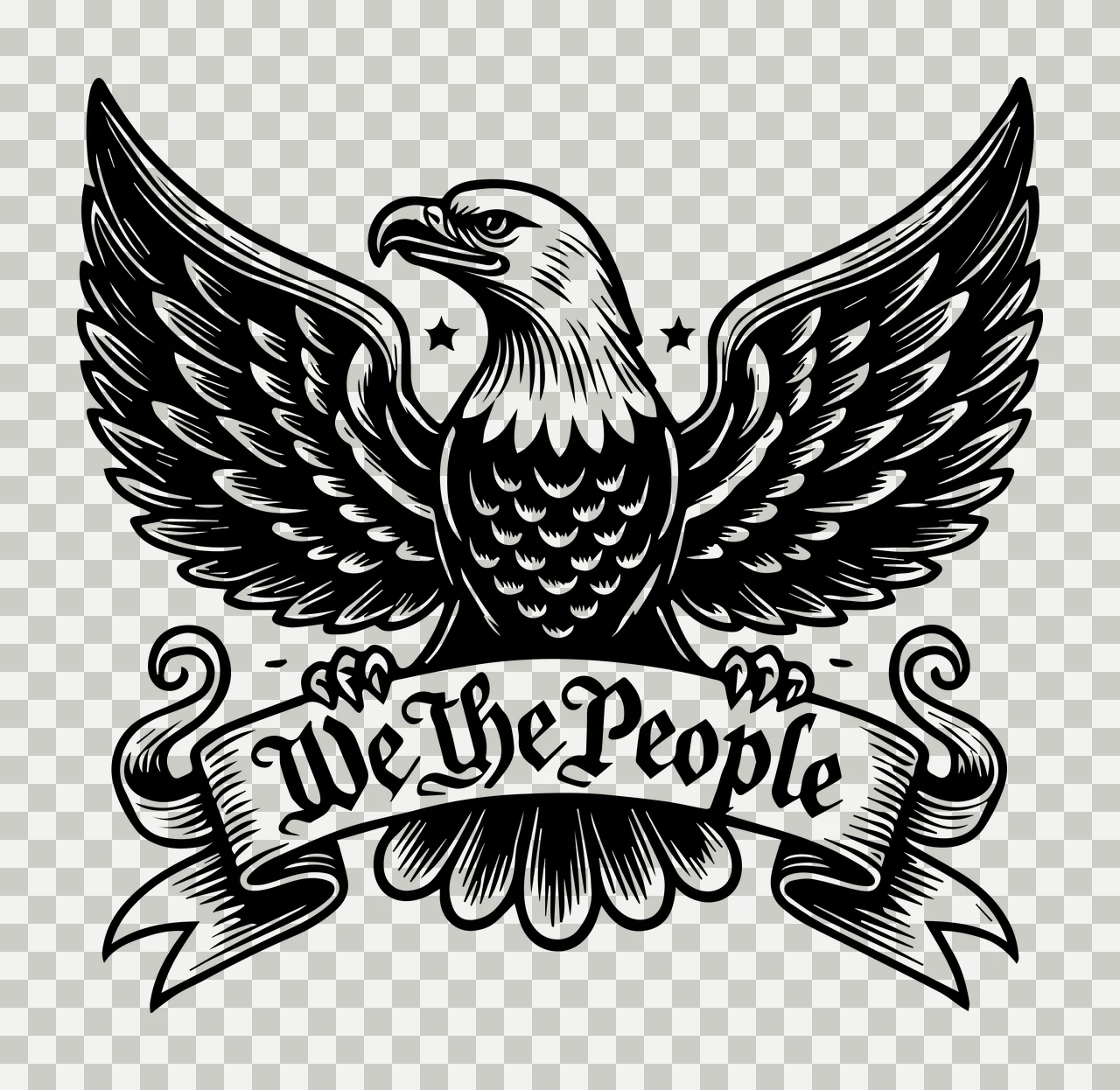 We The People Eagle Banner Emblem spreading wings stars engraving transparency and detail preview thumbnail
