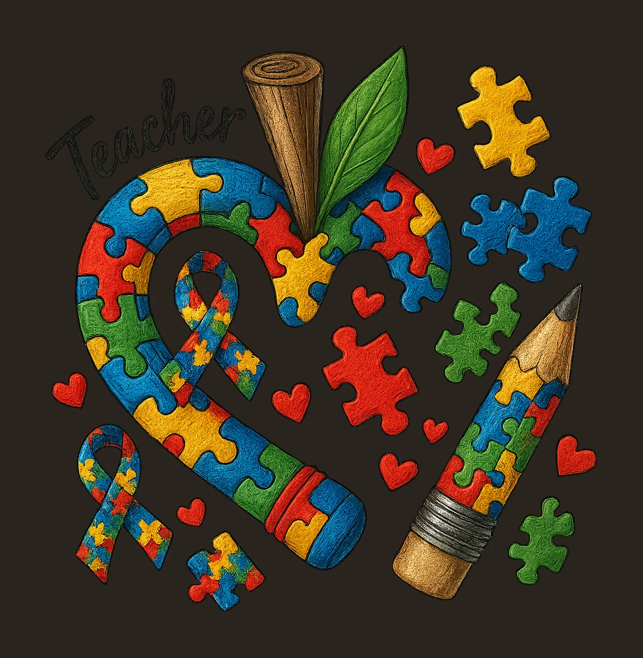 Autism Teacher Puzzle Heart Special Education Design Teacher contrast preview thumbnail